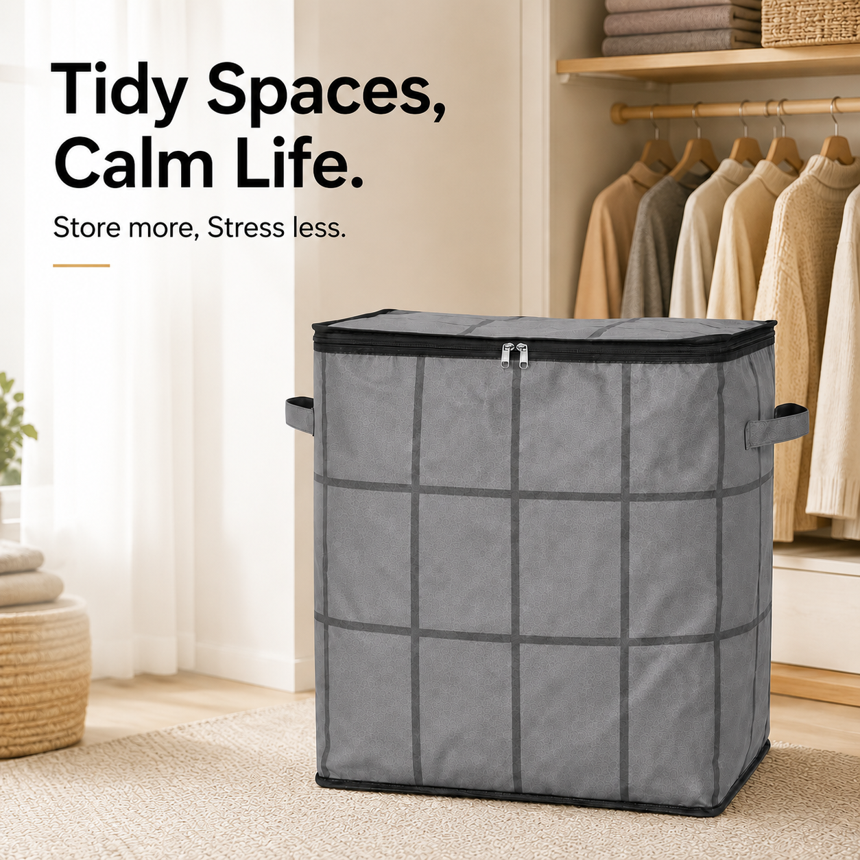 Spacious Moving Fabric Storage Bin – Zippered Organizer for Quilts