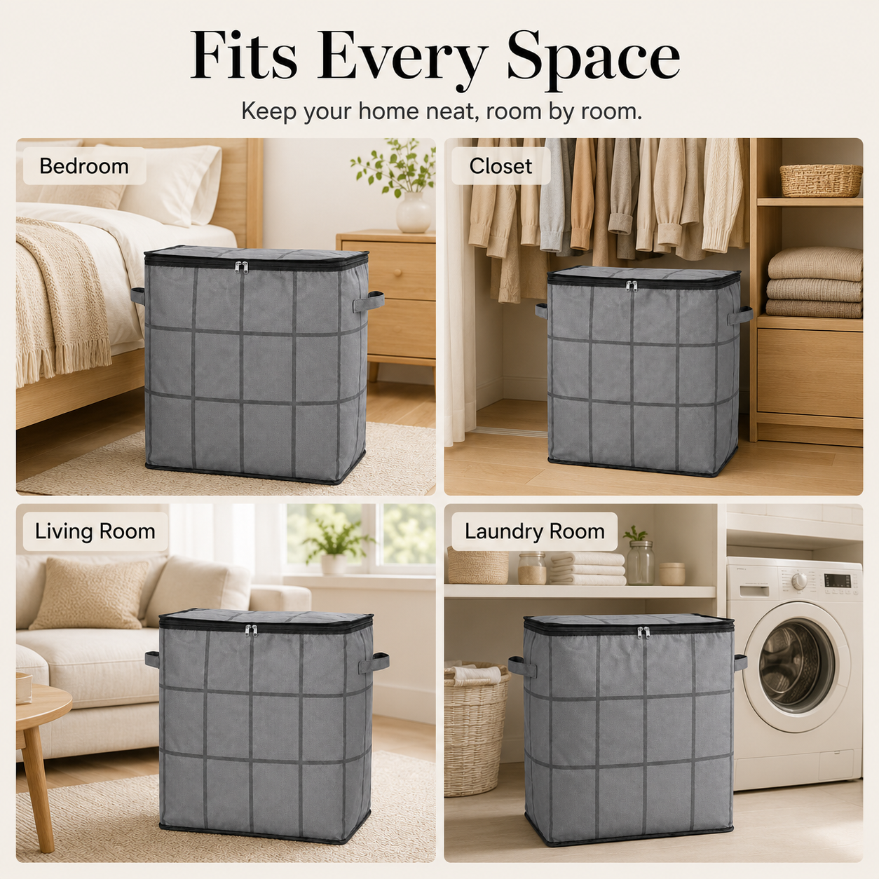 Spacious Moving Fabric Storage Bin – Zippered Organizer for Quilts
