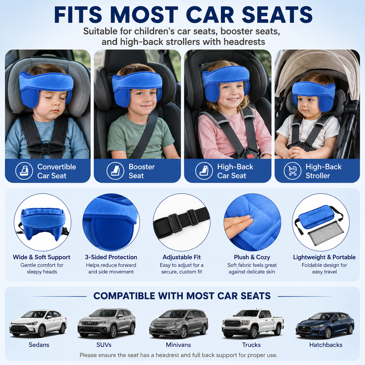 Child car seat headrest sleep support belt