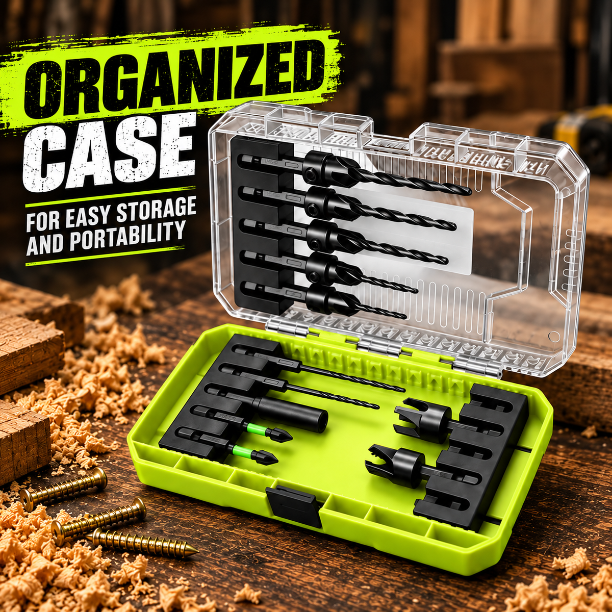 15 PCS Adjustable Countersink Drill Bit Set, Storage Case for Woodworking Toolupgrade