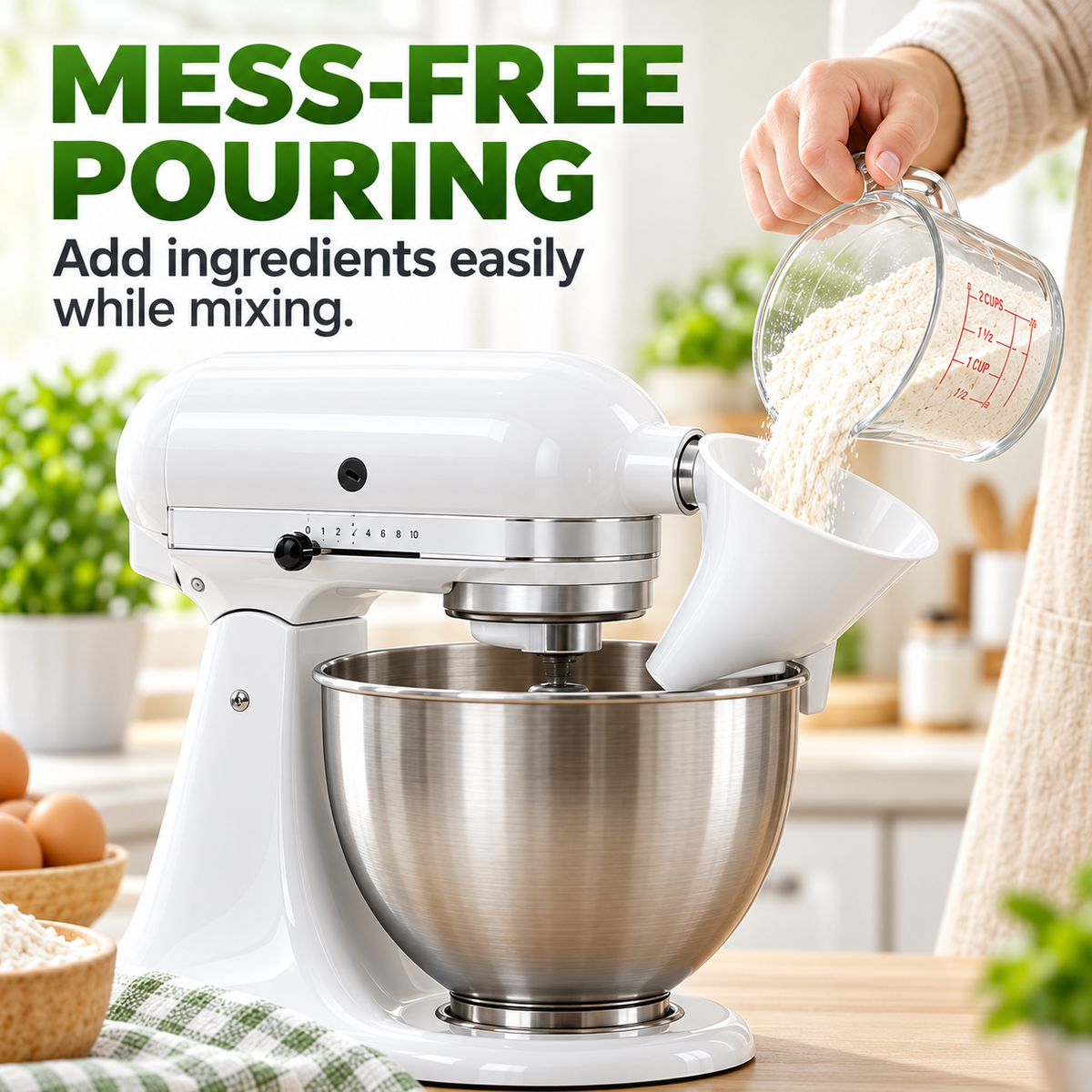 Tilting Mixer Flour Funnel - Suitable for Both Dry and Wet Ingredients.
