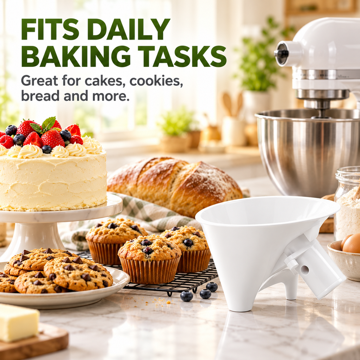 Tilting Mixer Flour Funnel - Suitable for Both Dry and Wet Ingredients.