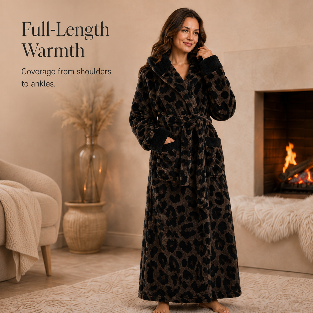 Bamafrontierman™ Hooded Long Leopard Print Bathrobe - Thickened Flannel Fabric