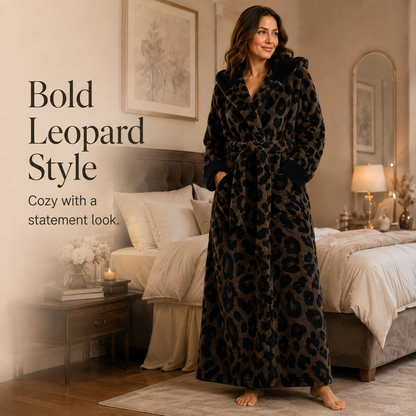Bamafrontierman™ Hooded Long Leopard Print Bathrobe - Thickened Flannel Fabric