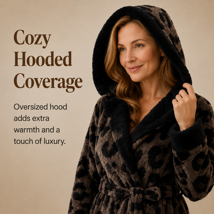 Bamafrontierman™ Hooded Long Leopard Print Bathrobe - Thickened Flannel Fabric