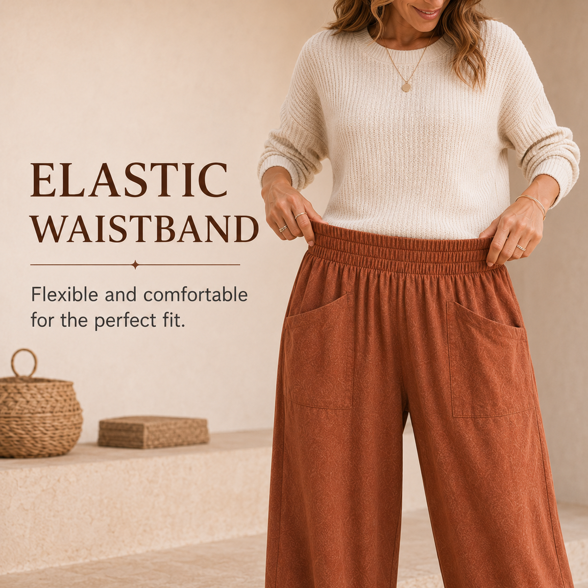 New Women's Casual Elastic Waist Belt Wide-Leg Harem Pants
