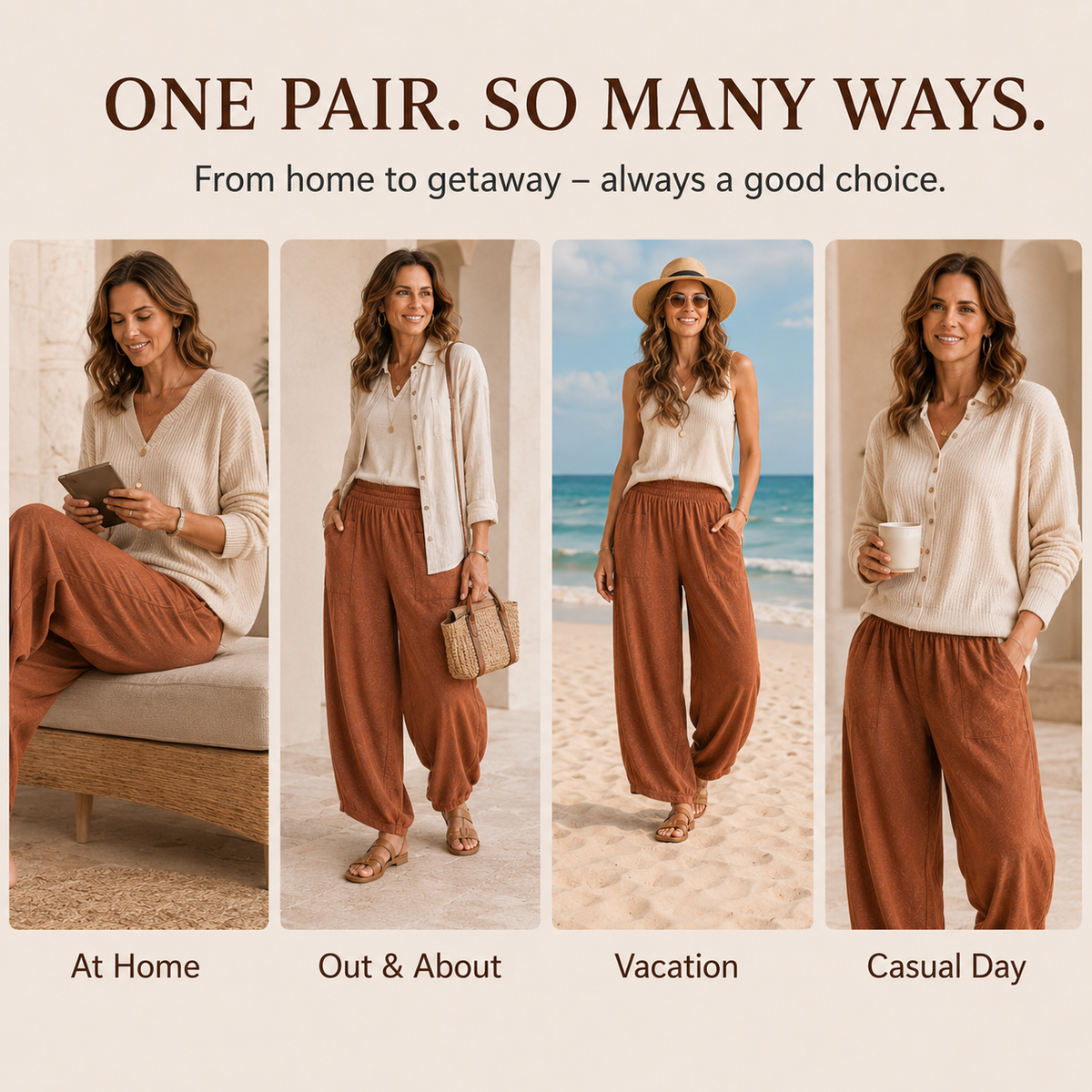 New Women's Casual Elastic Waist Belt Wide-Leg Harem Pants