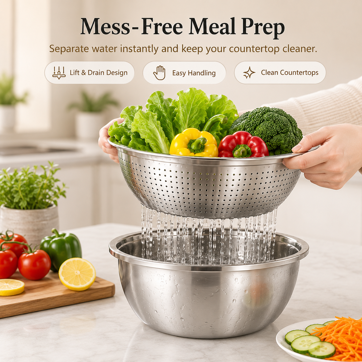 👑Kitchen Trend🔥3-in-1 Stainless Steel Strainer Set