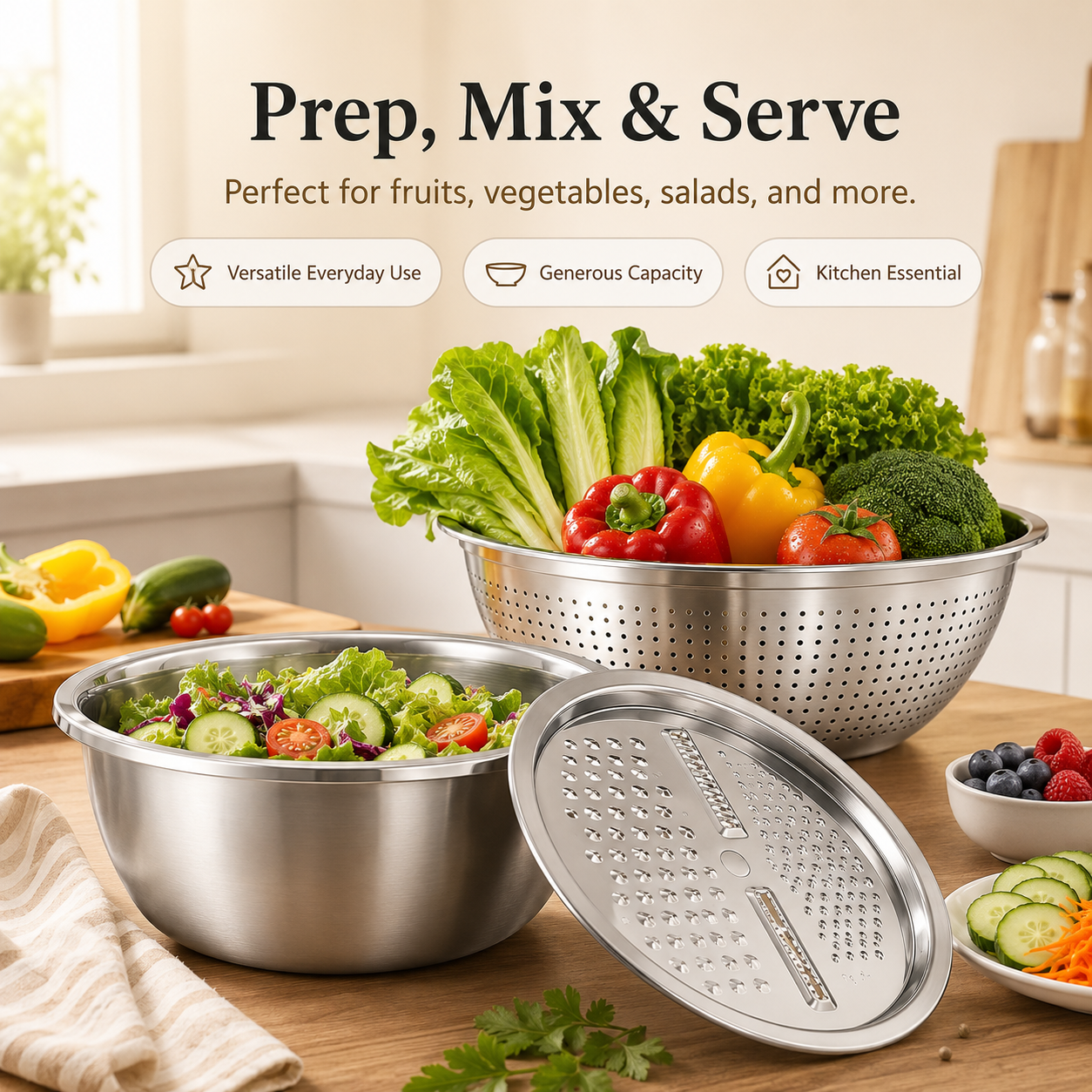 👑Kitchen Trend🔥3-in-1 Stainless Steel Strainer Set