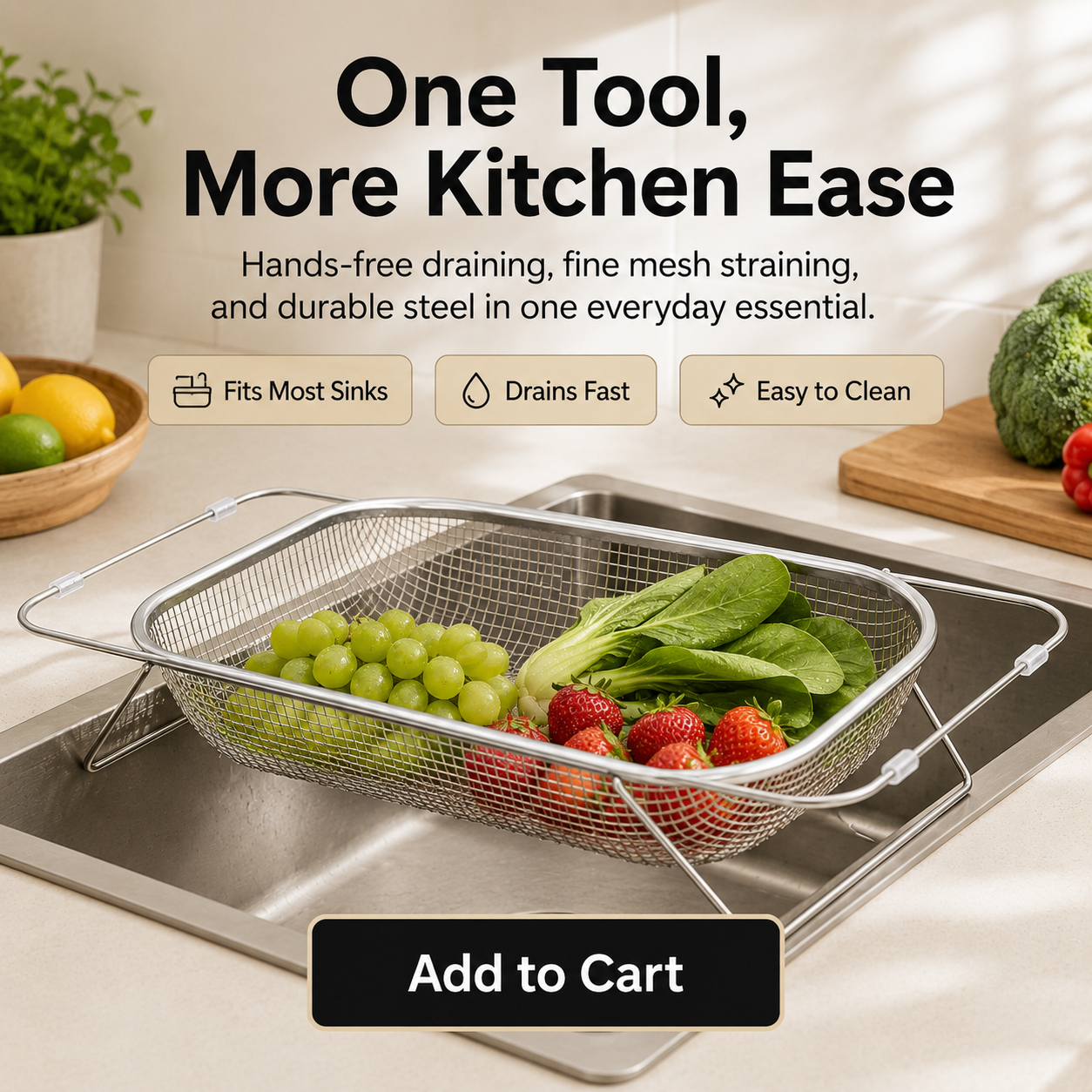 🍝 Expandable Over-the-Sink Fine Mesh Colande