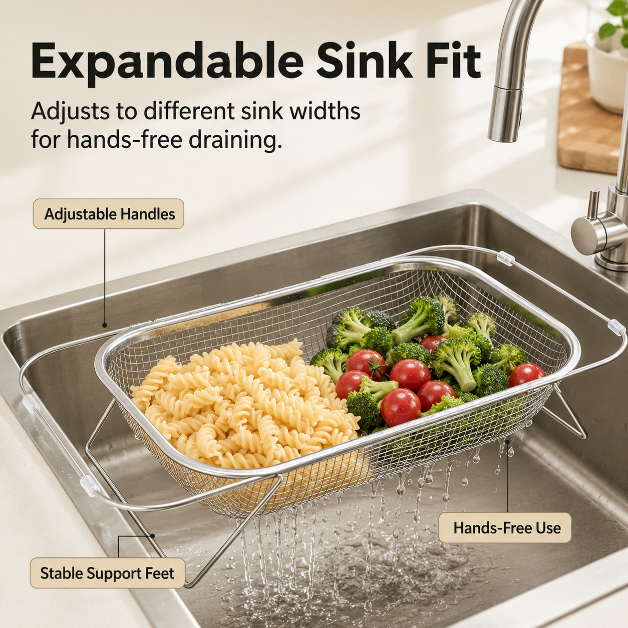 🍝 Expandable Over-the-Sink Fine Mesh Colande