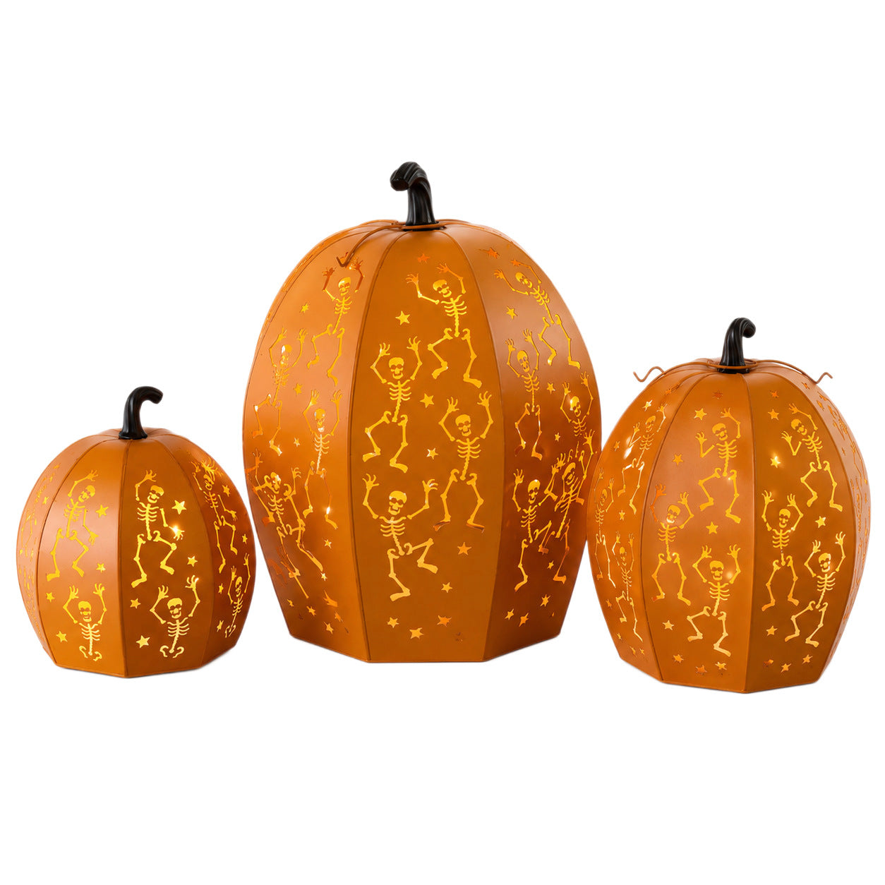 ✨ Stackable LED Pumpkin Lanterns with Skull & Skeleton Shadows