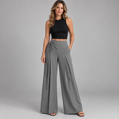 Women's High-Waist Asymmetric Lace-Up Wide-Leg Pants – Flattering Sculpted Fit👖✨