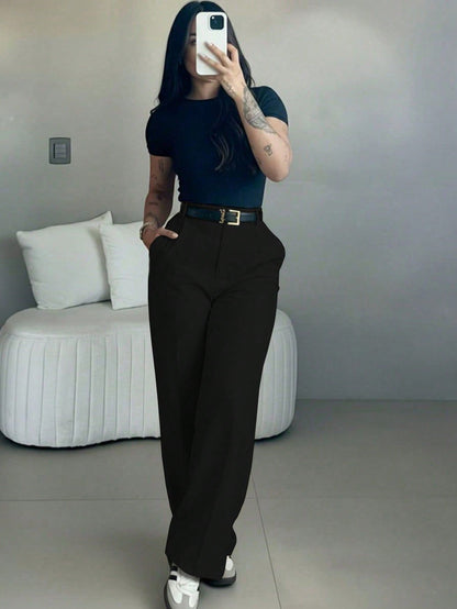 High-Waist Straight-Leg Pants