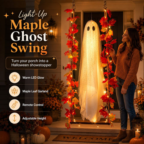 👻Light-Up Maple Ghost Swing Halloween Decoration🍁