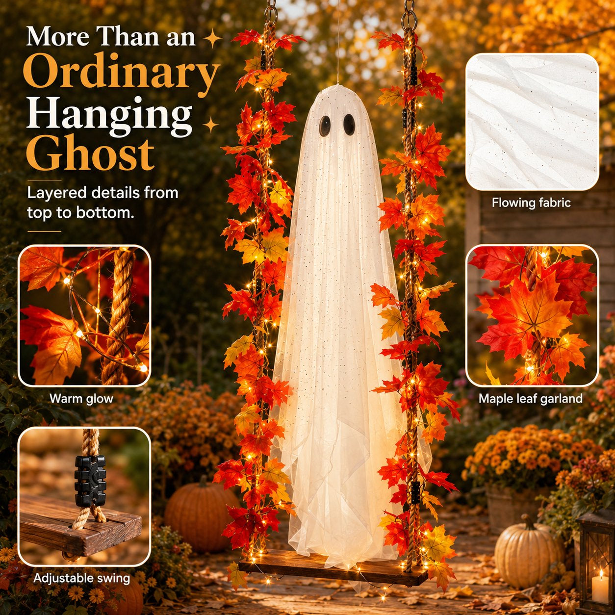👻Light-Up Maple Ghost Swing Halloween Decoration🍁
