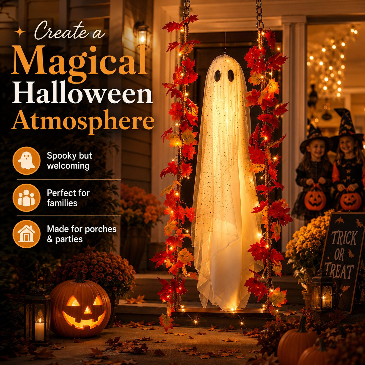 👻Light-Up Maple Ghost Swing Halloween Decoration🍁