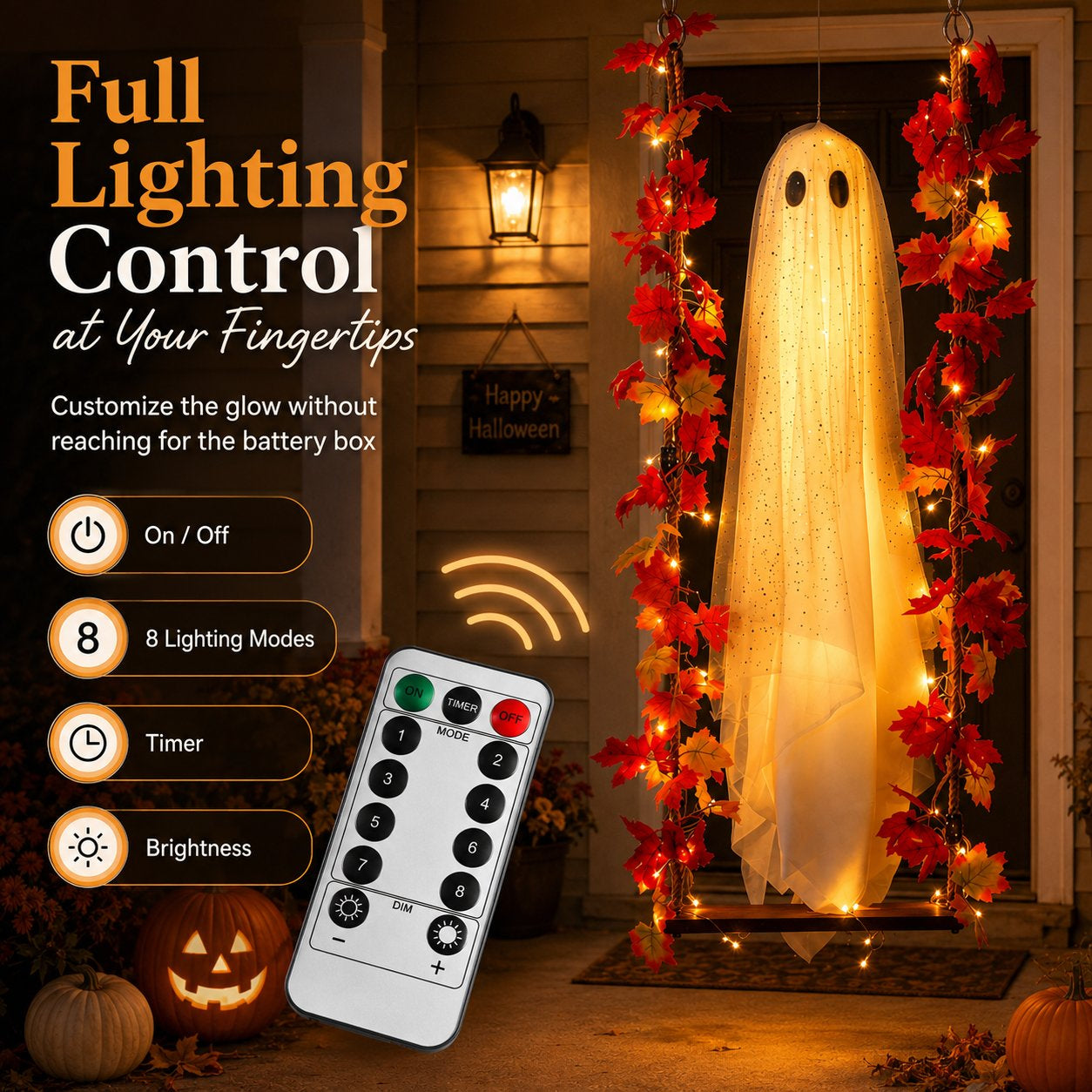 👻Light-Up Maple Ghost Swing Halloween Decoration🍁