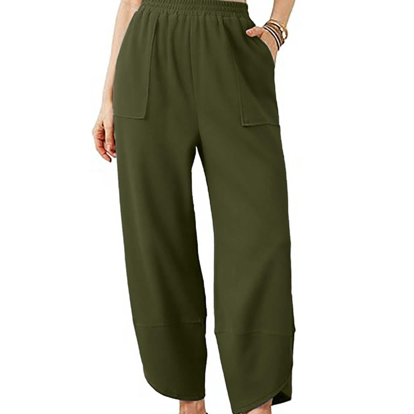 Women’s High-Waist Smocked Harem Pants – Lightweight Relaxed Fit with Pockets