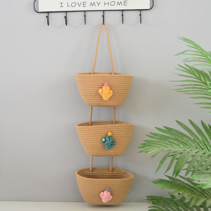 Over the Door Woven Hanging Storage Baskets – Easy-Reach 3-Tier Wall Mounted Cotton Organizer for Decluttering Any Room