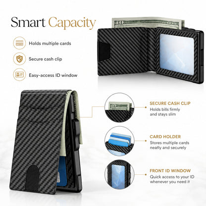 Modern Minimalist Pop-Up Wallet – RFID Blocking Aluminum Card Holder with Premium Leather, Quick Access Design & Cash Storage