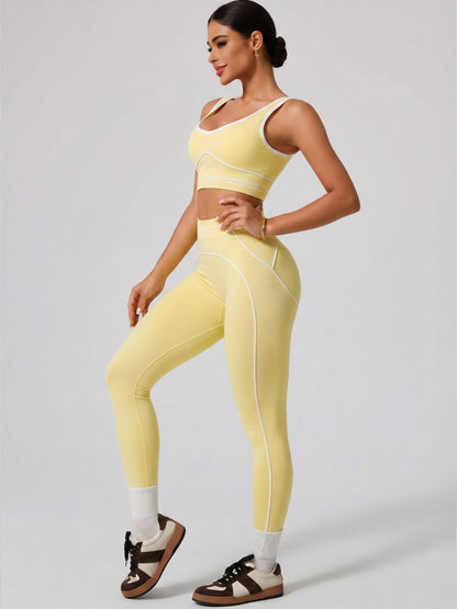Premium Tummy-Control Contrast Stripe Gym Yoga Set (2-Piece)