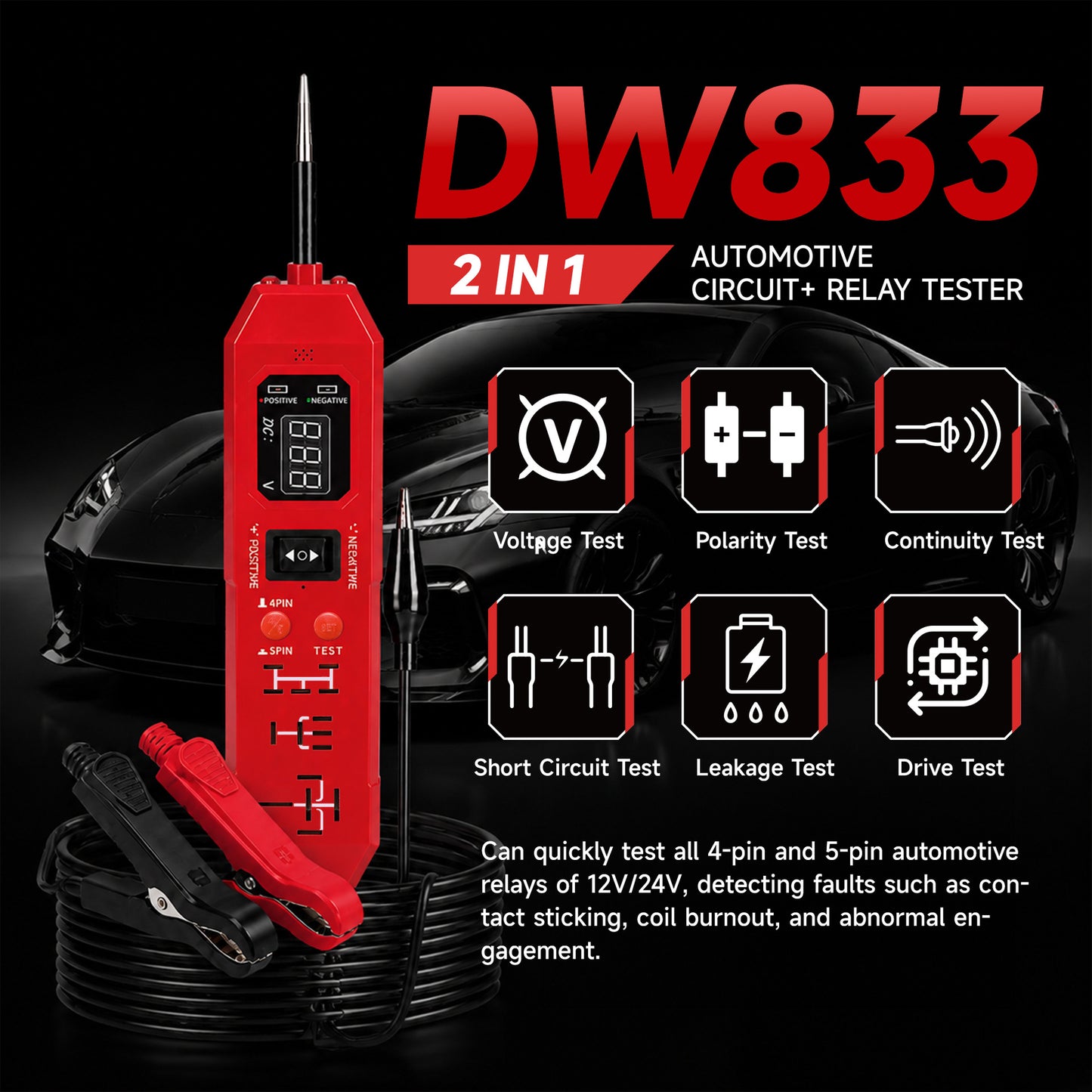 6V-24V Automotive Circuit Probe Tester – Fast Electrical Diagnostic Tool & Polarity Detector