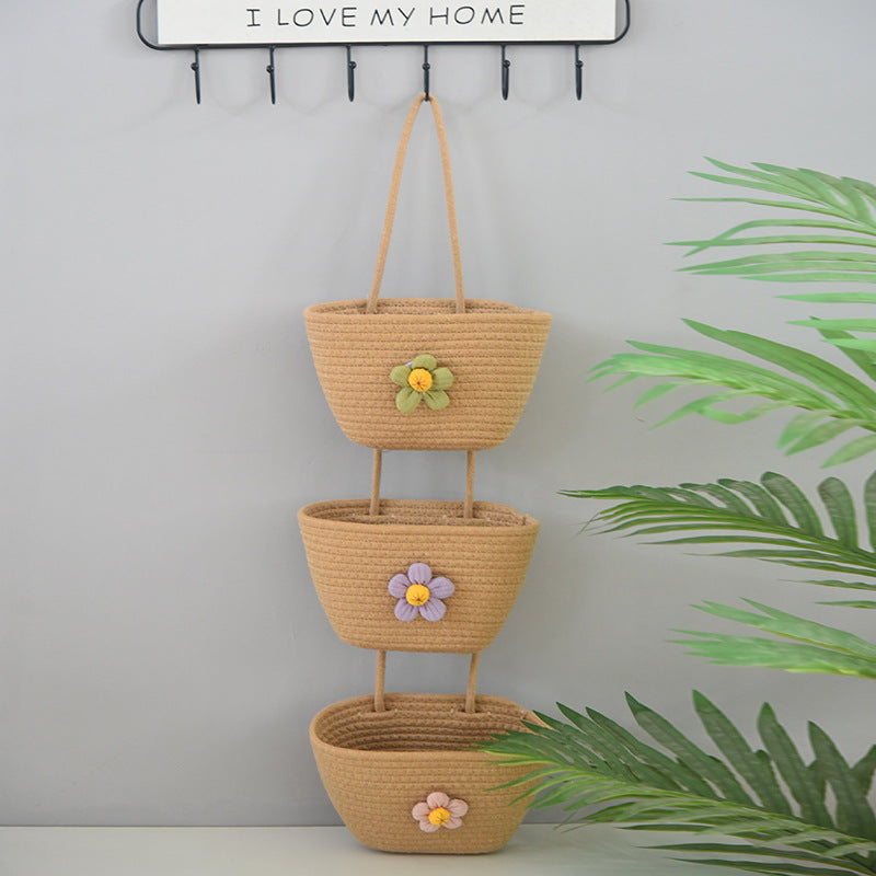 Over the Door Woven Hanging Storage Baskets – Easy-Reach 3-Tier Wall Mounted Cotton Organizer for Decluttering Any Room