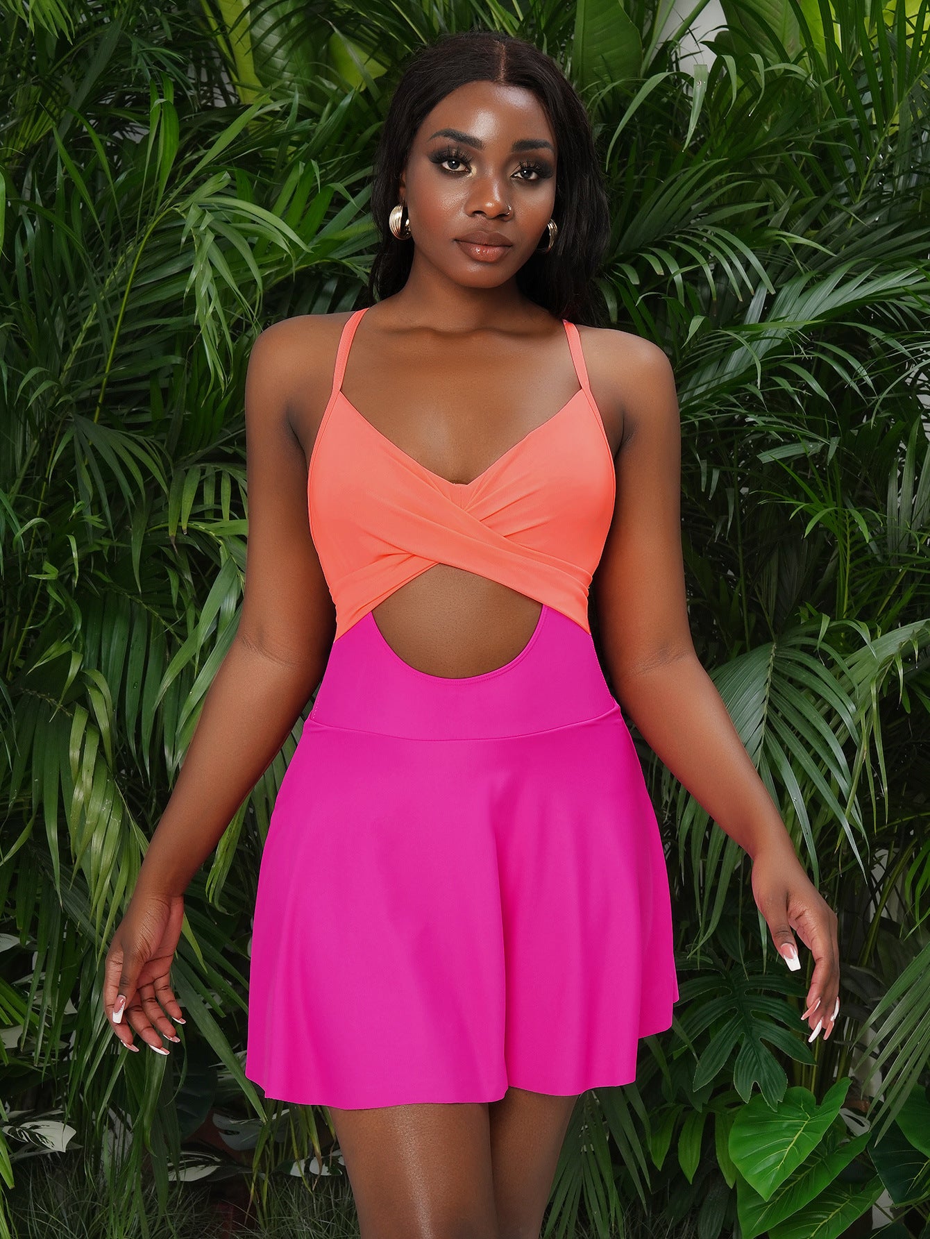 Women Cutout One Piece Skirt Swimsuit