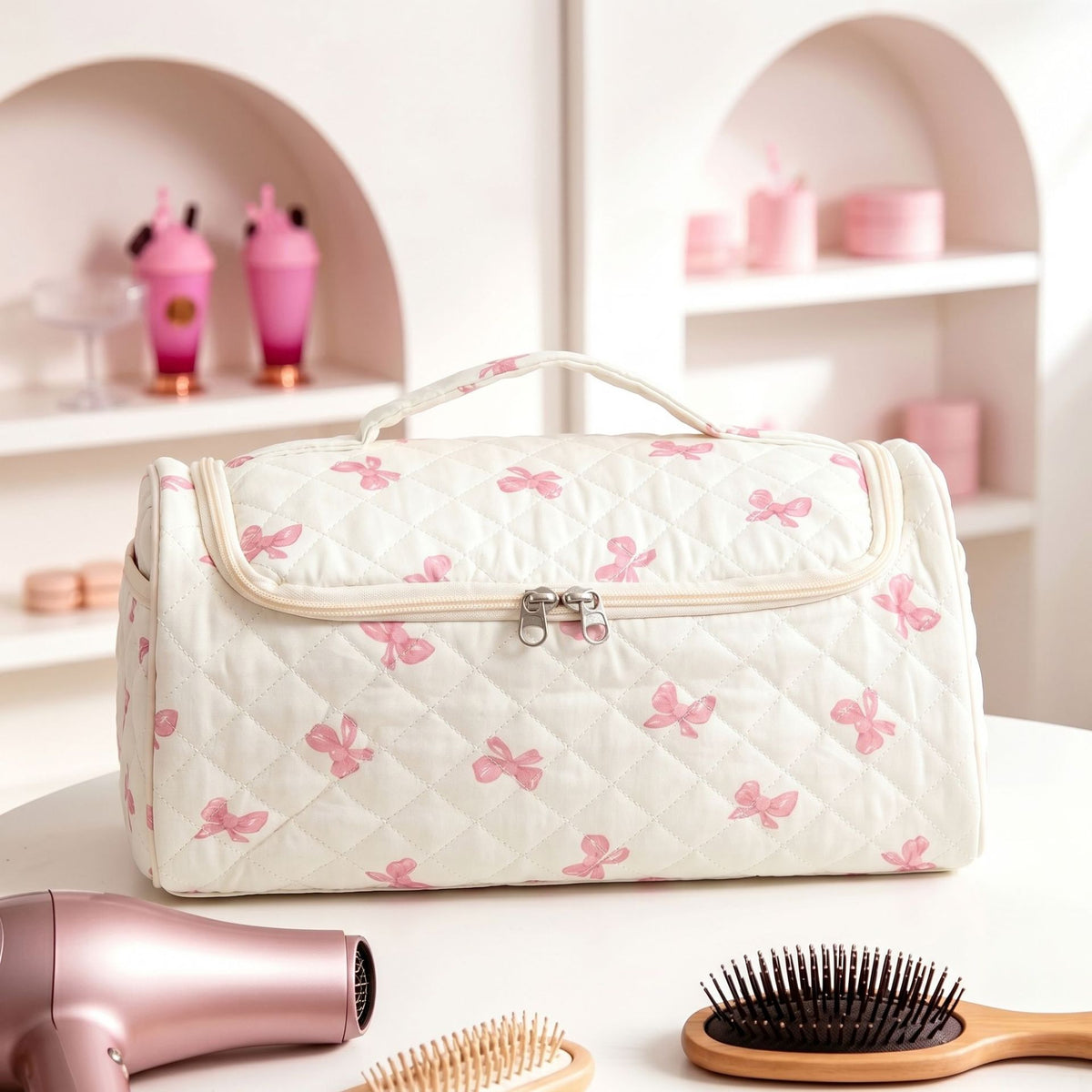 Handcrafted Hair Dryer & Makeup Organizer for Effortless Travel