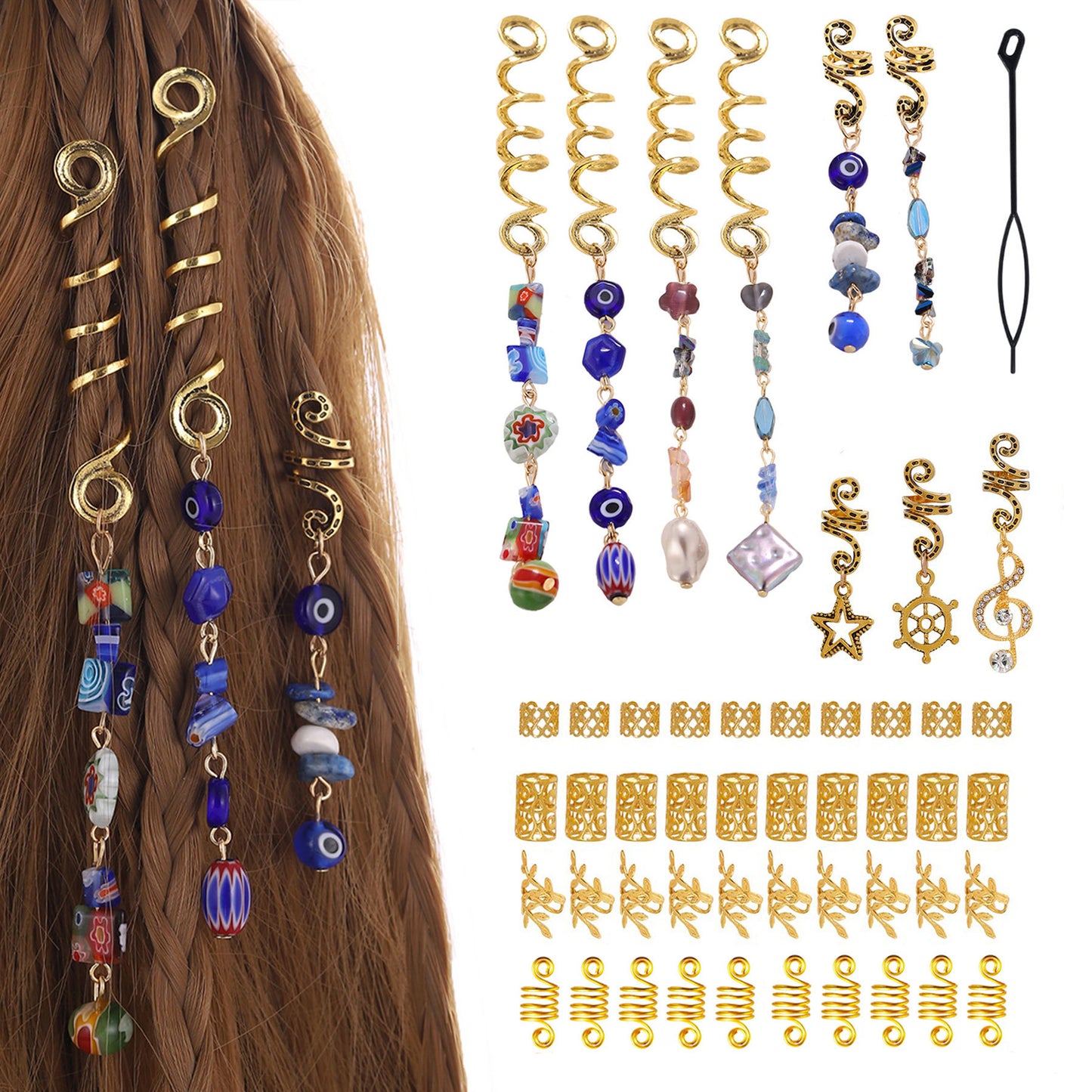50Pcs Hair Jewelry ,  Natural Colored Crystal Stone Hair Braid Accessories
