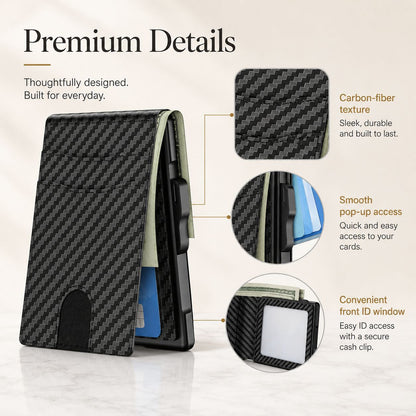 Modern Minimalist Pop-Up Wallet – RFID Blocking Aluminum Card Holder with Premium Leather, Quick Access Design & Cash Storage