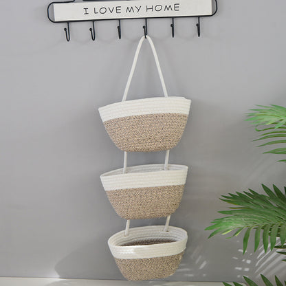 Over the Door Woven Hanging Storage Baskets – Easy-Reach 3-Tier Wall Mounted Cotton Organizer for Decluttering Any Room