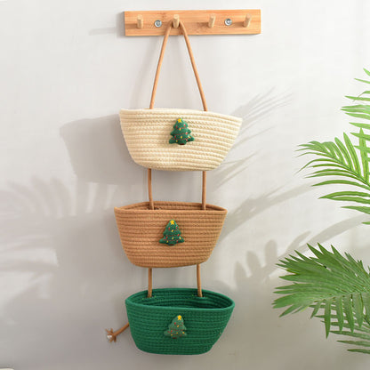 Over the Door Woven Hanging Storage Baskets – Easy-Reach 3-Tier Wall Mounted Cotton Organizer for Decluttering Any Room
