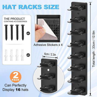 Wall-Mounted Baseball Cap Organizer Rack (8-Tier Single)