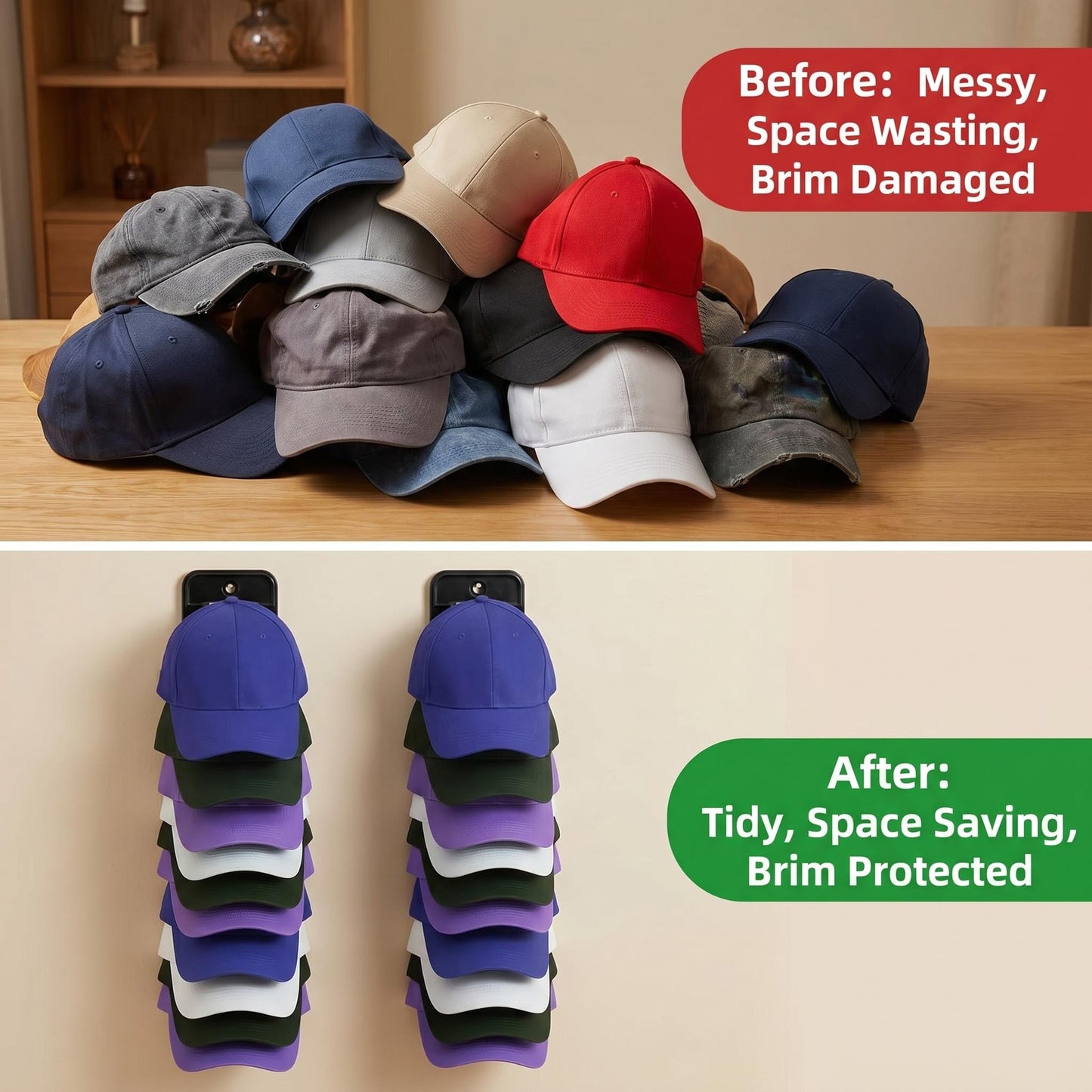 Wall-Mounted Baseball Cap Organizer Rack (8-Tier Single)