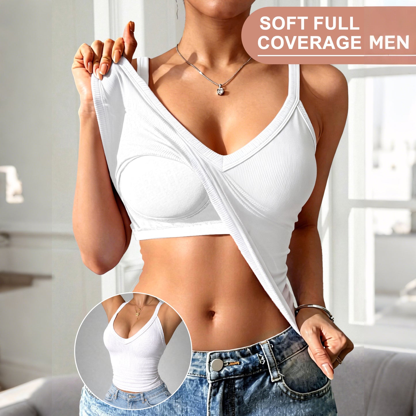 V Neck Cotton Tank Tops with Built-in Shelf Bra Sleeveless Racerback Fitted Basic Cami Shirts