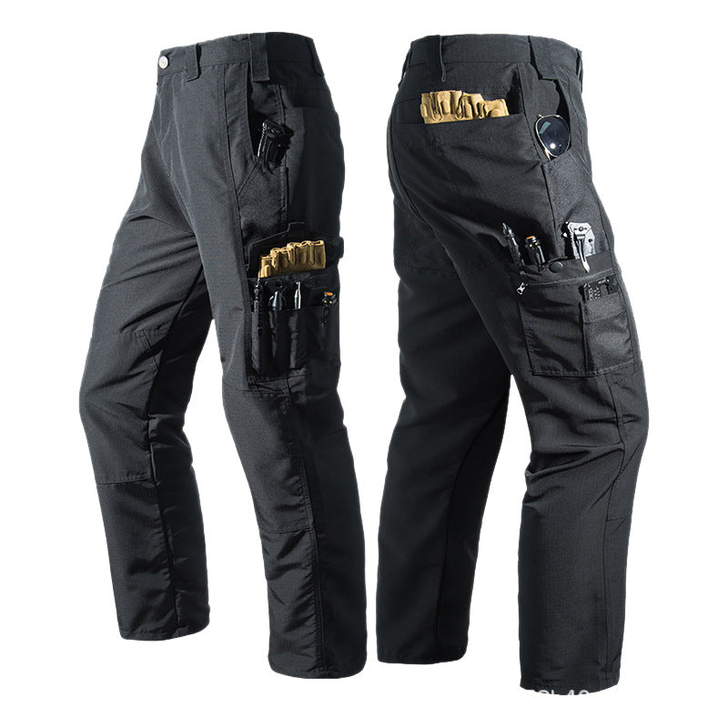Men's Solid Color Waterproof Tactical Work Pants & Multi-Pocket