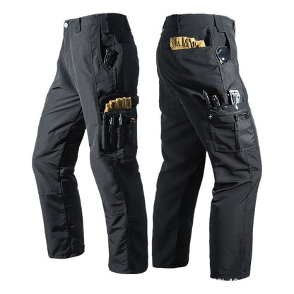 Men's Solid Color Waterproof Tactical Work Pants & Multi-Pocket