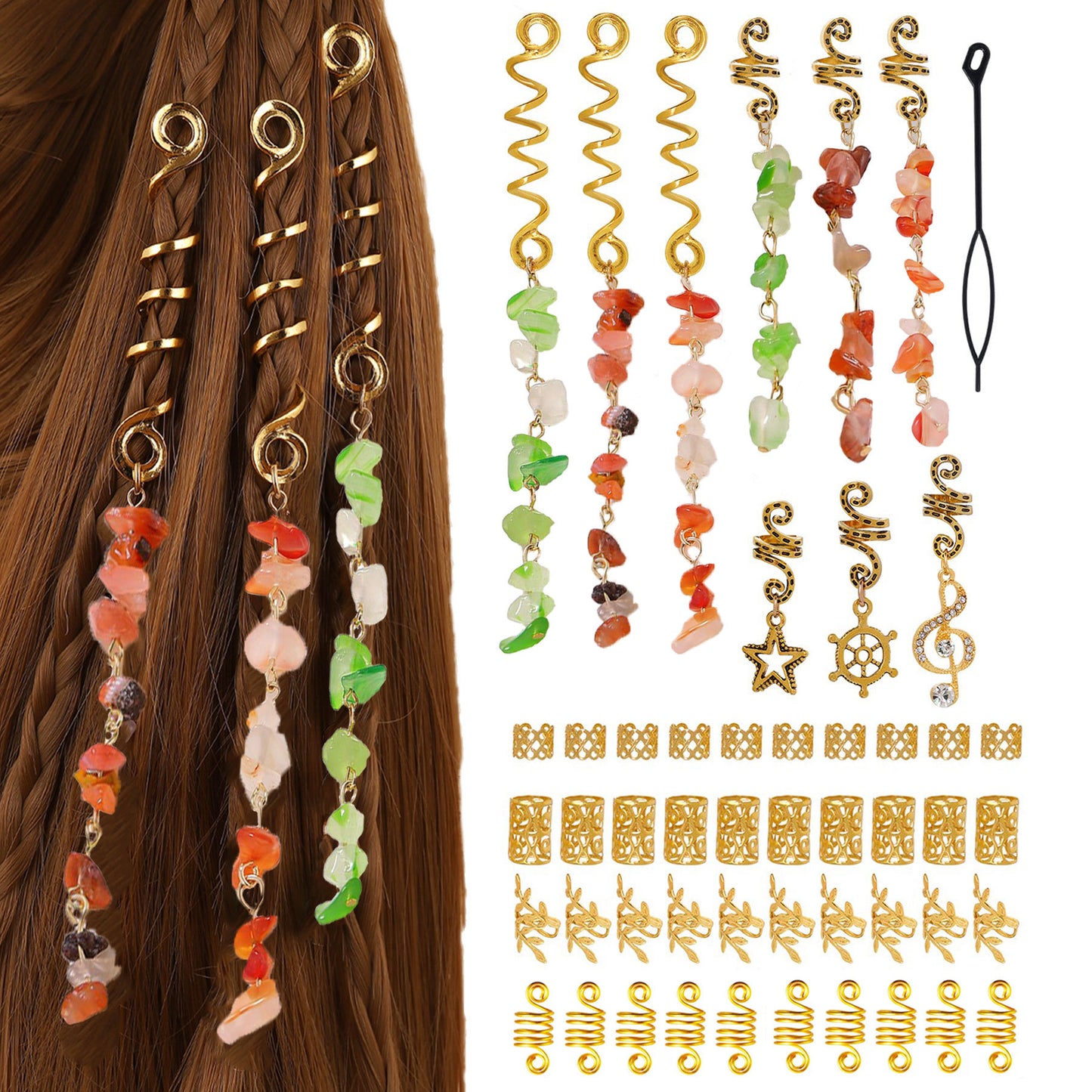 50Pcs Hair Jewelry ,  Natural Colored Crystal Stone Hair Braid Accessories