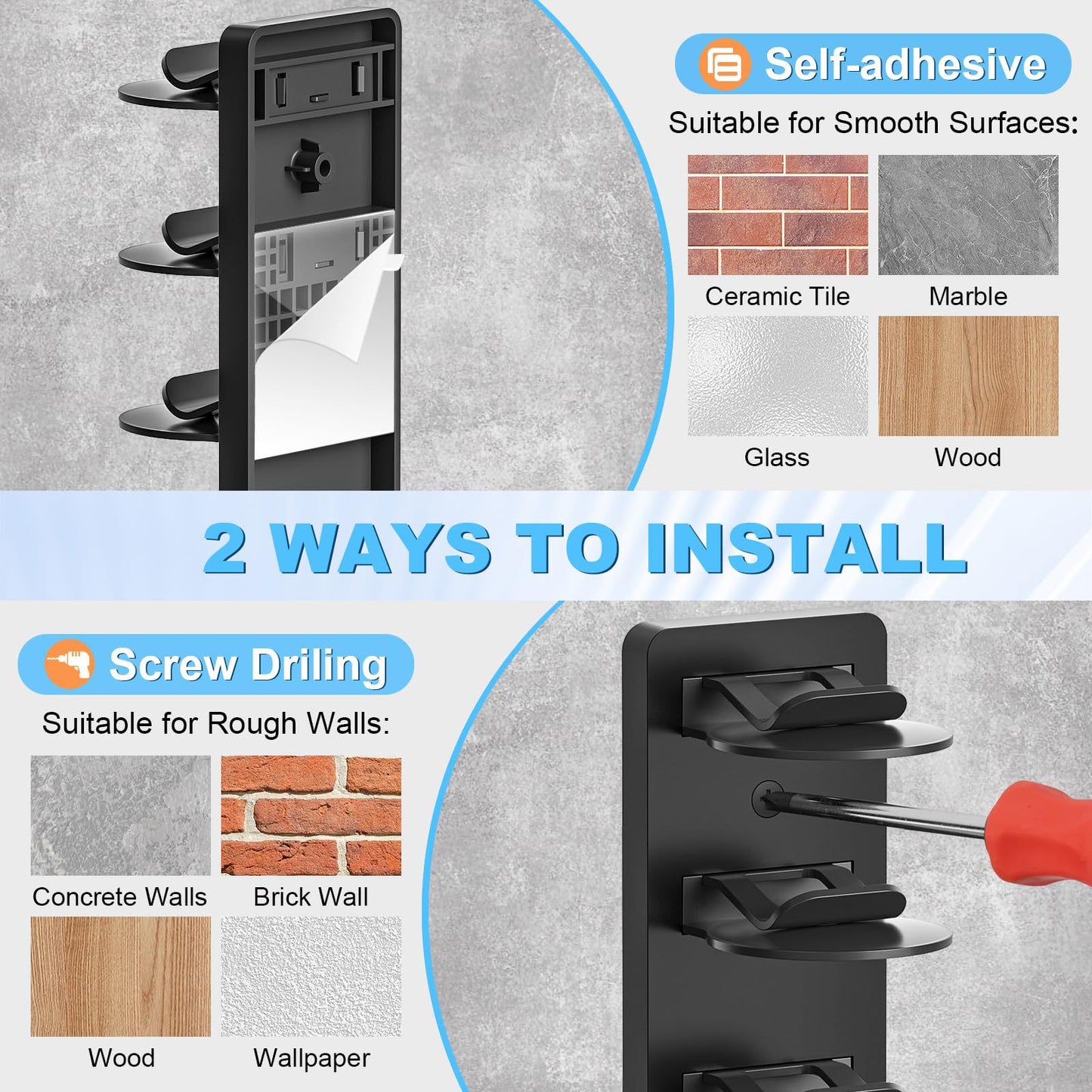 Wall-Mounted Baseball Cap Organizer Rack (8-Tier Single)
