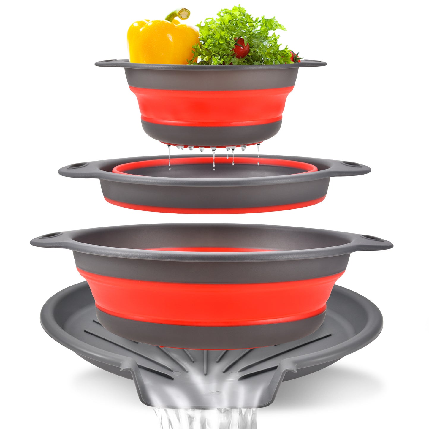 3-Piece Collapsible Colander Set with Self-Draining Base