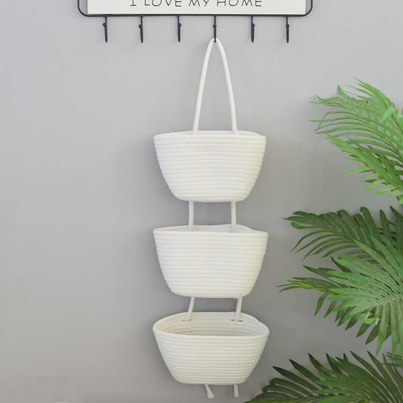 Over the Door Woven Hanging Storage Baskets – Easy-Reach 3-Tier Wall Mounted Cotton Organizer for Decluttering Any Room