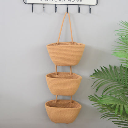 Over the Door Woven Hanging Storage Baskets – Easy-Reach 3-Tier Wall Mounted Cotton Organizer for Decluttering Any Room
