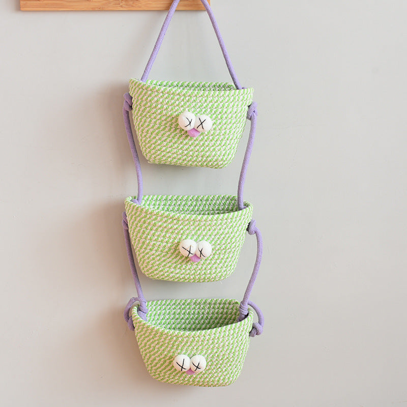Over the Door Woven Hanging Storage Baskets – Easy-Reach 3-Tier Wall Mounted Cotton Organizer for Decluttering Any Room