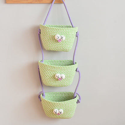 Over the Door Woven Hanging Storage Baskets – Easy-Reach 3-Tier Wall Mounted Cotton Organizer for Decluttering Any Room