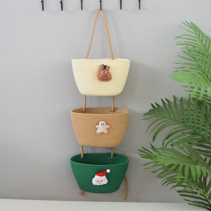 Over the Door Woven Hanging Storage Baskets – Easy-Reach 3-Tier Wall Mounted Cotton Organizer for Decluttering Any Room
