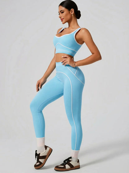 Premium Tummy-Control Contrast Stripe Gym Yoga Set (2-Piece)