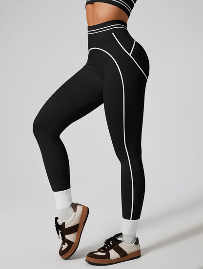 Premium Tummy-Control Contrast Stripe Gym Yoga Set (2-Piece)