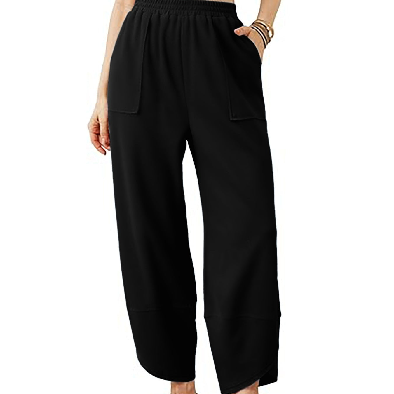 Women’s High-Waist Smocked Harem Pants – Lightweight Relaxed Fit with Pockets